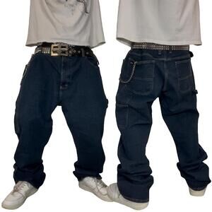 VTG Y2K 2000s Skater Carpenter Cargo Blue Jeans Size 38x32 =10 Inch Leg Opening